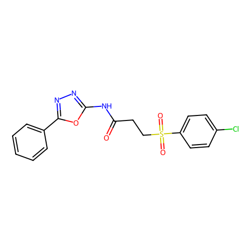 3-(4-chlorophenyl)sulfonyl-N-(5-phenyl-1,3,4-oxadiazol-2-yl)propanamide structure