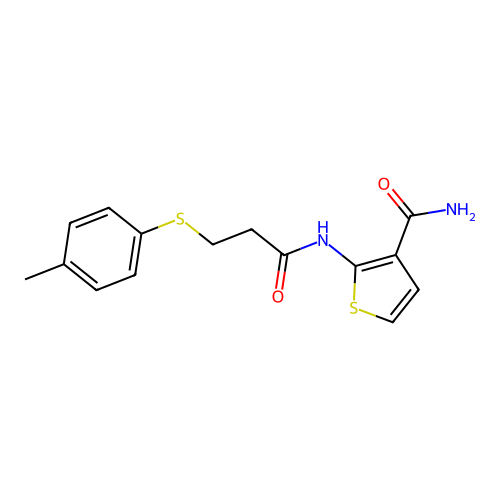 2-[3-(4-Methylphenyl)sulfanylpropanoylamino]thiophene-3-carboxamide structure