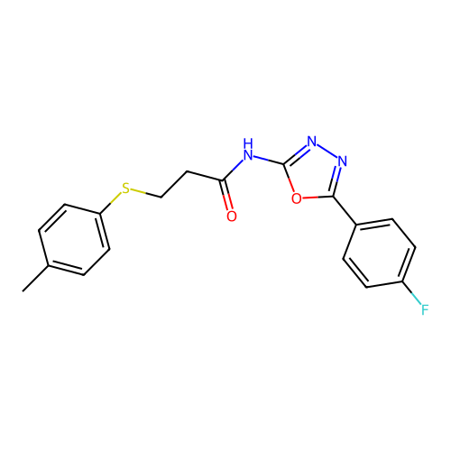 N-(5-(4-fluorophenyl)-1,3,4-oxadiazol-2-yl)-3-(p-tolylthio)propanamide structure