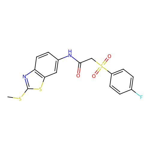 2-((4-fluorophenyl)sulfonyl)-N-(2-(methylthio)benzo[d]thiazol-6-yl)acetamide structure