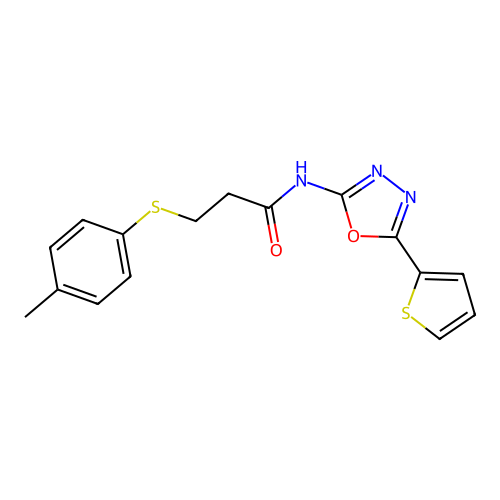 N-(5-(thiophen-2-yl)-1,3,4-oxadiazol-2-yl)-3-(p-tolylthio)propanamide structure