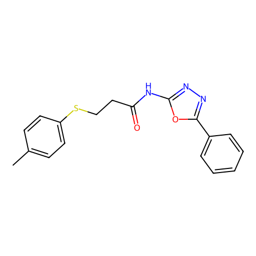 N-(5-phenyl-1,3,4-oxadiazol-2-yl)-3-(p-tolylthio)propanamide structure