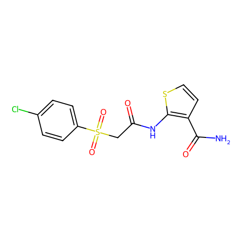 2-(2-((4-Chlorophenyl)sulfonyl)acetamido)thiophene-3-carboxamide structure