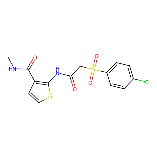 2-(2-((4-chlorophenyl)sulfonyl)acetamido)-N-methylthiophene-3-carboxamide structure