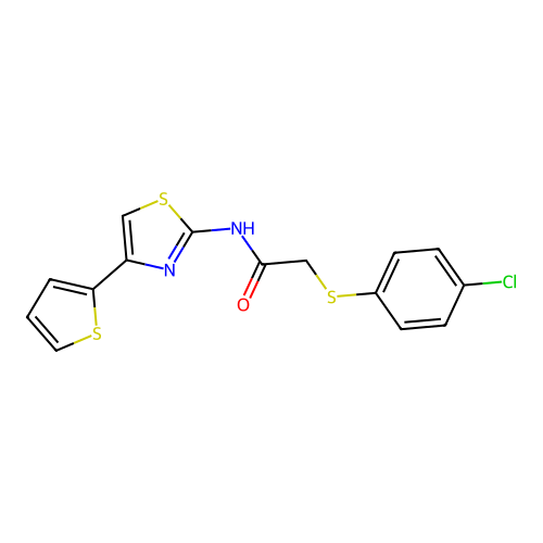 2-((4-chlorophenyl)thio)-N-(4-(thiophen-2-yl)thiazol-2-yl)acetamide structure