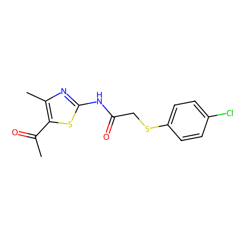 N-(5-acetyl-4-methylthiazol-2-yl)-2-((4-chlorophenyl)thio)acetamide structure