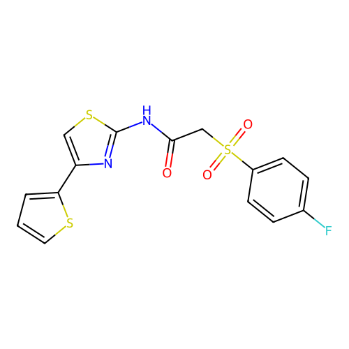 2-((4-fluorophenyl)sulfonyl)-N-(4-(thiophen-2-yl)thiazol-2-yl)acetamide structure