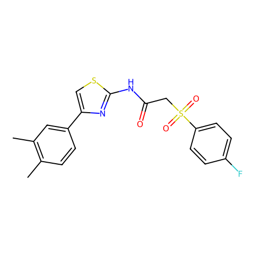 N-(4-(3,4-dimethylphenyl)thiazol-2-yl)-2-((4-fluorophenyl)sulfonyl)acetamide structure