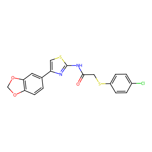 N-(4-(benzo[d][1,3]dioxol-5-yl)thiazol-2-yl)-2-((4-chlorophenyl)thio)acetamide structure