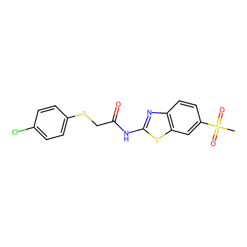 2-((4-chlorophenyl)thio)-N-(6-(methylsulfonyl)benzo[d]thiazol-2-yl)acetamide structure