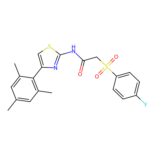2-((4-fluorophenyl)sulfonyl)-N-(4-mesitylthiazol-2-yl)acetamide structure