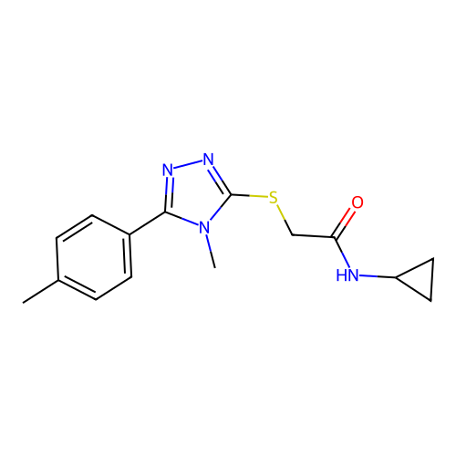 N-cyclopropyl-2-[[4-methyl-5-(4-methylphenyl)-1,2,4-triazol-3-yl]sulfanyl]acetamide structure