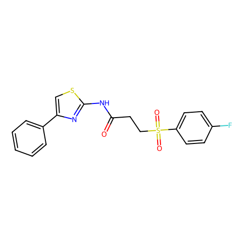 3-((4-fluorophenyl)sulfonyl)-N-(4-phenylthiazol-2-yl)propanamide structure
