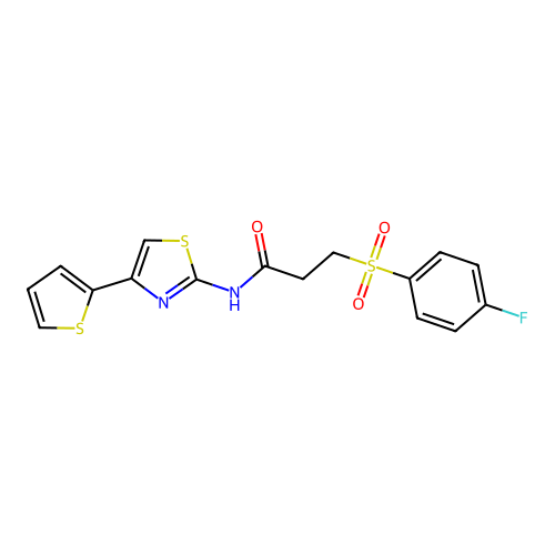 3-((4-fluorophenyl)sulfonyl)-N-(4-(thiophen-2-yl)thiazol-2-yl)propanamide structure