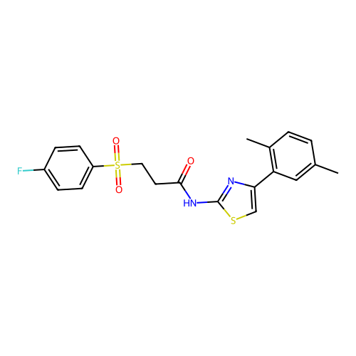 N-(4-(2,5-dimethylphenyl)thiazol-2-yl)-3-((4-fluorophenyl)sulfonyl)propanamide structure