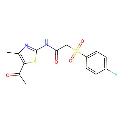 N-(5-acetyl-4-methylthiazol-2-yl)-2-((4-fluorophenyl)sulfonyl)acetamide structure