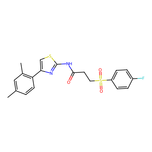 N-(4-(2,4-dimethylphenyl)thiazol-2-yl)-3-((4-fluorophenyl)sulfonyl)propanamide structure