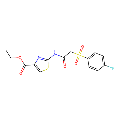 Ethyl 2-(2-((4-fluorophenyl)sulfonyl)acetamido)thiazole-4-carboxylate structure