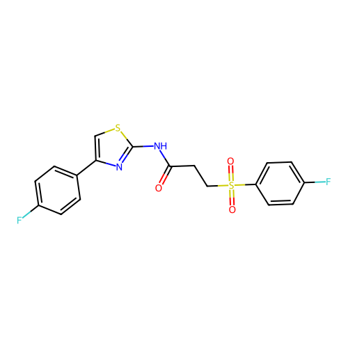 3-((4-fluorophenyl)sulfonyl)-N-(4-(4-fluorophenyl)thiazol-2-yl)propanamide structure