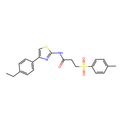N-(4-(4-ethylphenyl)thiazol-2-yl)-3-tosylpropanamide structure