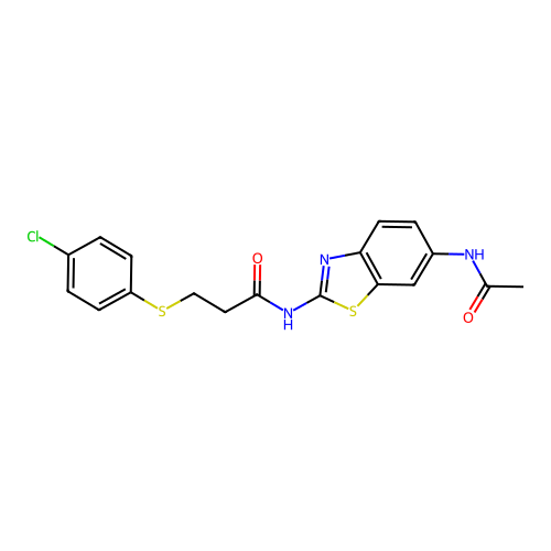N-(6-acetamidobenzo[d]thiazol-2-yl)-3-((4-chlorophenyl)thio)propanamide structure