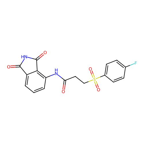 N-(1,3-dioxoisoindol-4-yl)-3-(4-fluorophenyl)sulfonylpropanamide structure