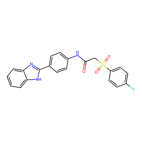 N-[4-(1H-benzimidazol-2-yl)phenyl]-2-(4-fluorophenyl)sulfonylacetamide structure