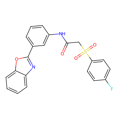 N-(3-(benzo[d]oxazol-2-yl)phenyl)-2-((4-fluorophenyl)sulfonyl)acetamide structure