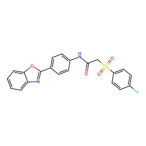 N-(4-(benzo[d]oxazol-2-yl)phenyl)-2-((4-fluorophenyl)sulfonyl)acetamide structure