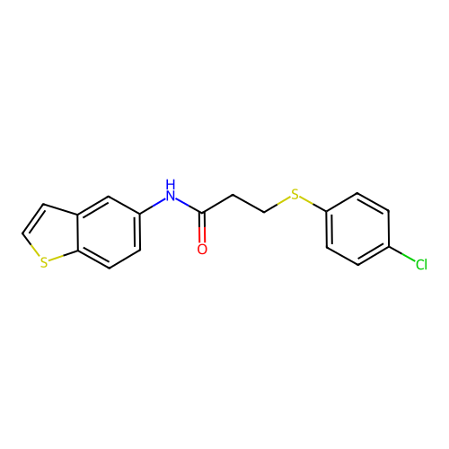 N-(1-benzothiophen-5-yl)-3-(4-chlorophenyl)sulfanylpropanamide structure