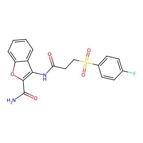 3-(3-((4-Fluorophenyl)sulfonyl)propanamido)benzofuran-2-carboxamide structure