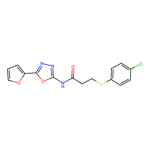3-(4-chlorophenyl)sulfanyl-N-[5-(furan-2-yl)-1,3,4-oxadiazol-2-yl]propanamide structure