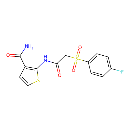 2-(2-((4-Fluorophenyl)sulfonyl)acetamido)thiophene-3-carboxamide structure