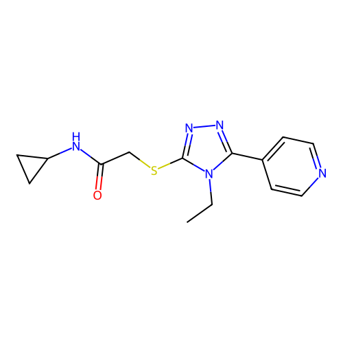 N-cyclopropyl-2-[(4-ethyl-5-pyridin-4-yl-1,2,4-triazol-3-yl)sulfanyl]acetamide structure