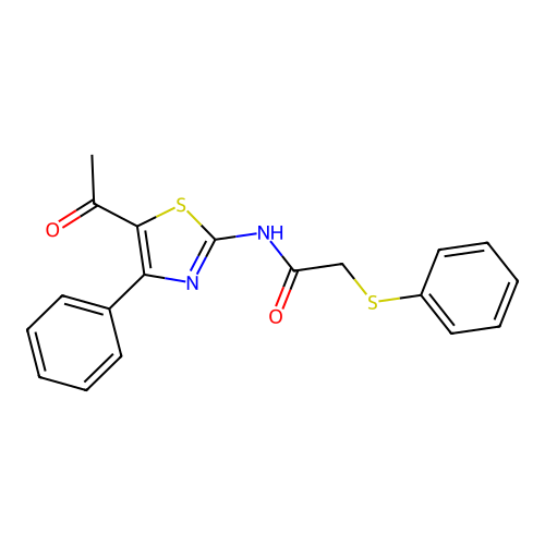 N-(5-acetyl-4-phenylthiazol-2-yl)-2-(phenylthio)acetamide structure