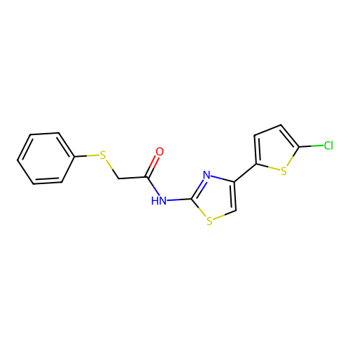 N-(4-(5-chlorothiophen-2-yl)thiazol-2-yl)-2-(phenylthio)acetamide structure