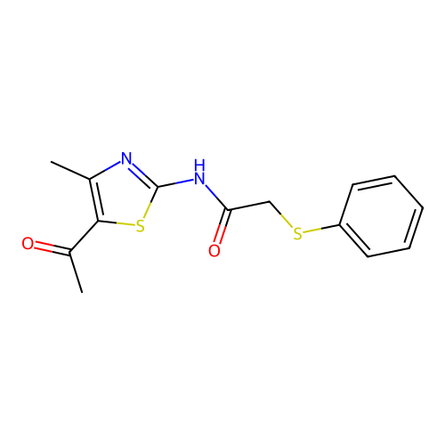N-(5-acetyl-4-methylthiazol-2-yl)-2-(phenylthio)acetamide structure