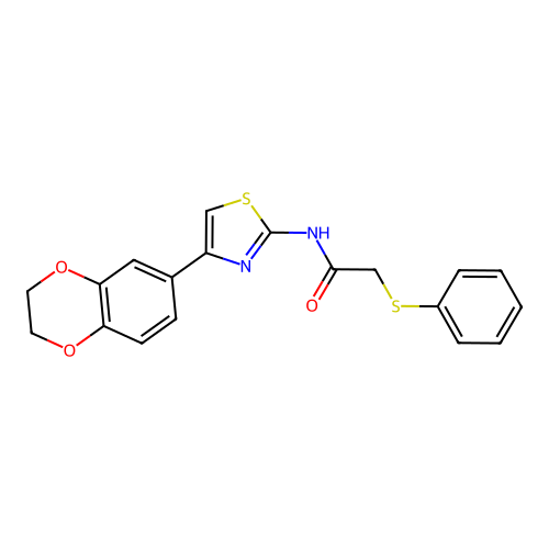 N-[4-(2,3-dihydro-1,4-benzodioxin-6-yl)-1,3-thiazol-2-yl]-2-(phenylsulfanyl)acetamide structure