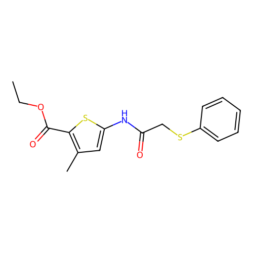 Ethyl 3-methyl-5-(2-(phenylthio)acetamido)thiophene-2-carboxylate structure