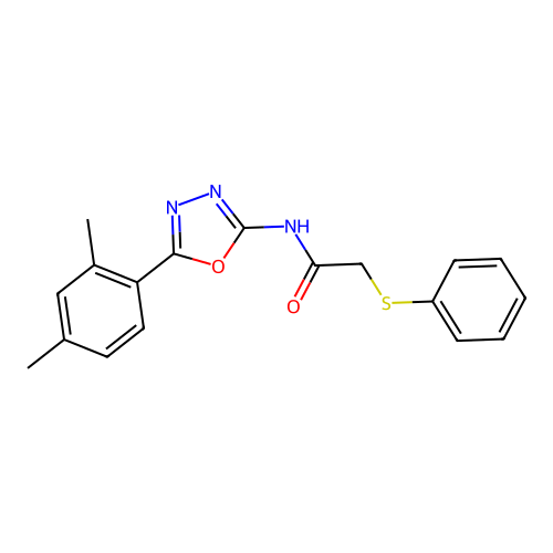 N-[5-(2,4-dimethylphenyl)-1,3,4-oxadiazol-2-yl]-2-phenylsulfanylacetamide structure
