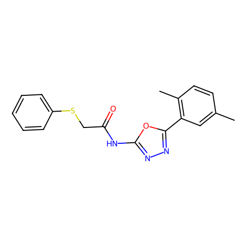 N-[5-(2,5-dimethylphenyl)-1,3,4-oxadiazol-2-yl]-2-phenylsulfanylacetamide structure