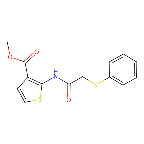 Methyl 2-[(2-phenylsulfanylacetyl)amino]thiophene-3-carboxylate structure