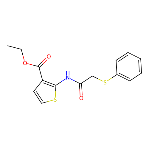 Ethyl 2-(2-(phenylthio)acetamido)thiophene-3-carboxylate structure