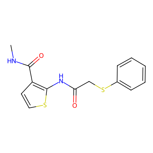 N-methyl-2-(2-(phenylthio)acetamido)thiophene-3-carboxamide structure