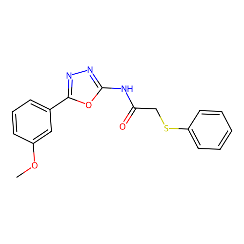 N-[5-(3-methoxyphenyl)-1,3,4-oxadiazol-2-yl]-2-phenylsulfanylacetamide structure