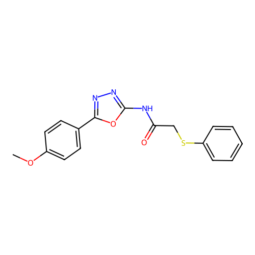 N-[5-(4-methoxyphenyl)-1,3,4-oxadiazol-2-yl]-2-phenylsulfanylacetamide structure