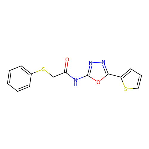 2-(phenylthio)-N-(5-(thiophen-2-yl)-1,3,4-oxadiazol-2-yl)acetamide structure
