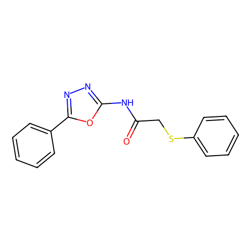 N-(5-phenyl-1,3,4-oxadiazol-2-yl)-2-(phenylthio)acetamide structure