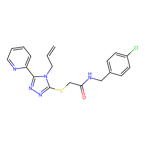 N-[(4-chlorophenyl)methyl]-2-[(4-prop-2-enyl-5-pyridin-2-yl-1,2,4-triazol-3-yl)sulfanyl]acetamide structure