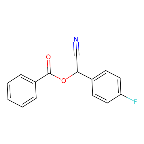 Benzoic acid cyano-(4-fluoro-phenyl)-methyl ester structure